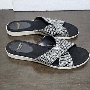 Cole Haan Gray Black Leather Women's Slides Sandals Logo 7B